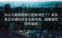 你以为蘑菇视频已经被讲烂了？其实真正关键的点还没被说透，越看越觉得有猫腻