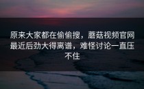原来大家都在偷偷搜，蘑菇视频官网最近后劲大得离谱，难怪讨论一直压不住