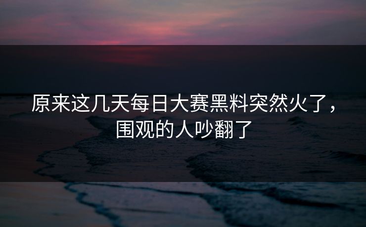 原来这几天每日大赛黑料突然火了，围观的人吵翻了  第1张