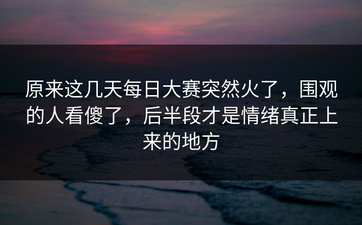 原来这几天每日大赛突然火了,围观的人看傻了,后半段才是情绪真正上来的地方 第1张 原来这几天每日大赛突然火了,围观的人看傻了,后半段才是情绪真正上来的地方 第1张